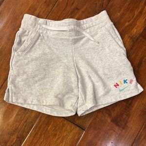 Nike M Heather Gray Shorts with Multicolor Logo. Great condition.
